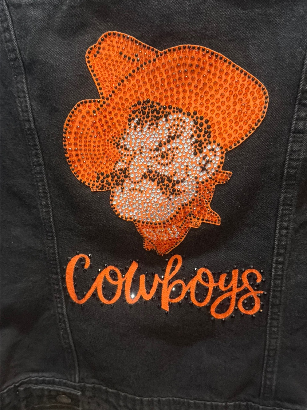 Oklahoma State Cowboys hand painted black denim jacket blinged one of a kind